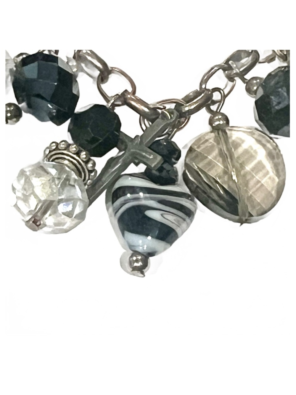 Charm Bracelet In Silver-tone, White, Black, & Clear - Picture 2 of 7